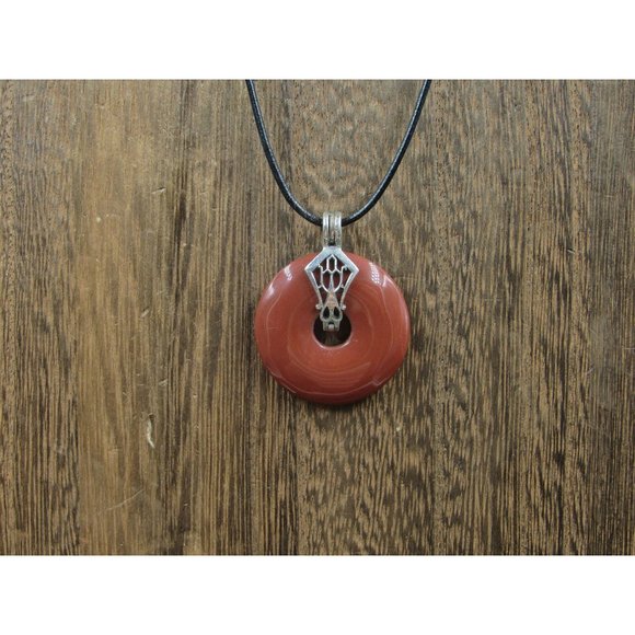 18" Sterling Silver & Leather Brown Circle Stone Necklace Vintage Minimalist - Picture 1 of 7